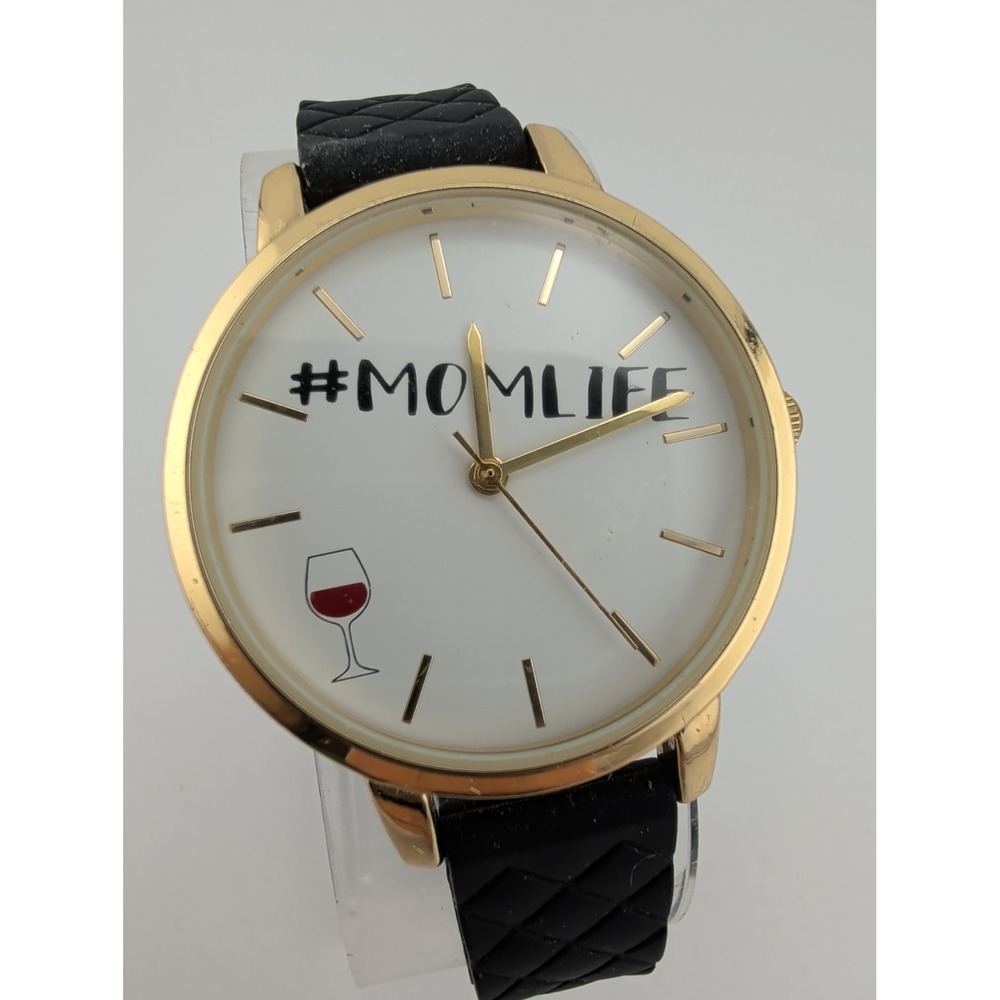 Francesca's Mom Life Watch 36mm Gold Case Black Silicone Band- New Battery